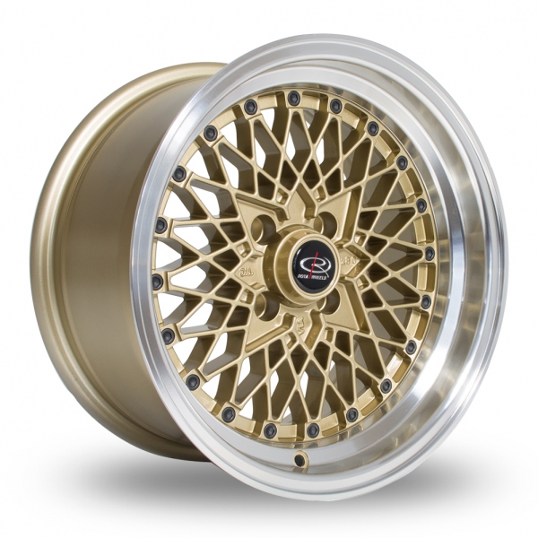 15 Inch Rota OS Mesh Gold Polished Lip Alloy Wheels